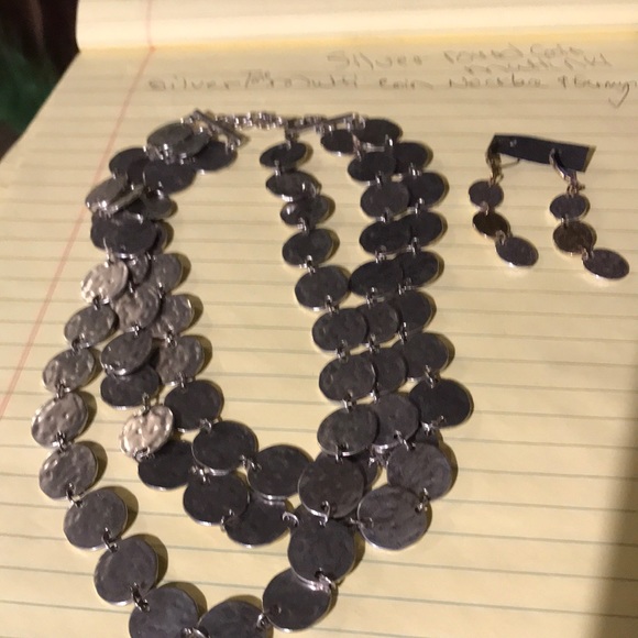 Silver multi coin necklace with earrings - Picture 1 of 6